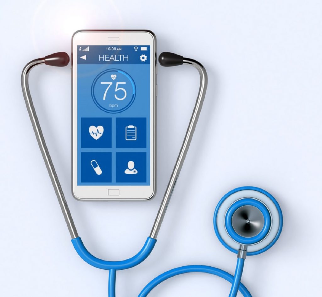 Smartphone with health app and stethoscope