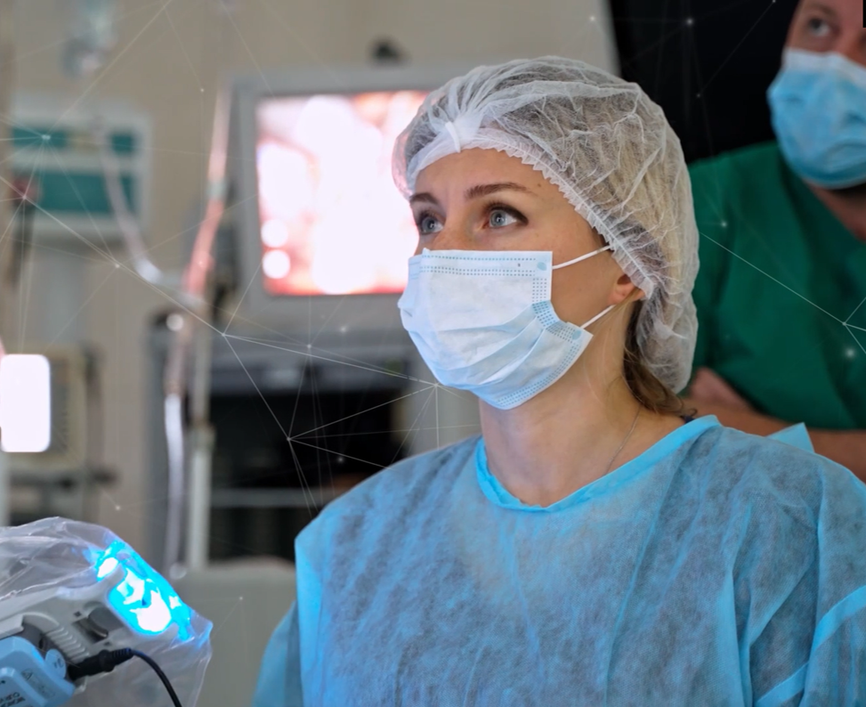 Doctor looks at a screen in the
operating room